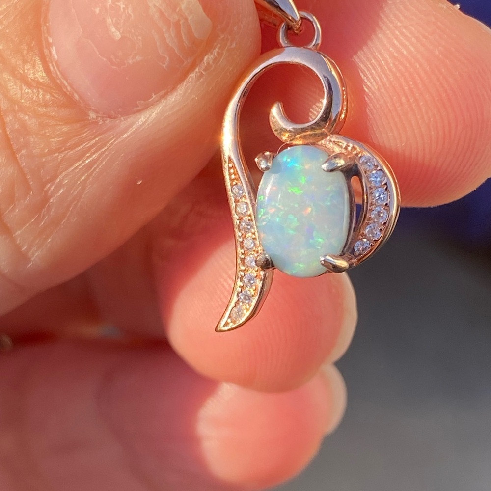 Elegant Australian Opal and CZ Pendant